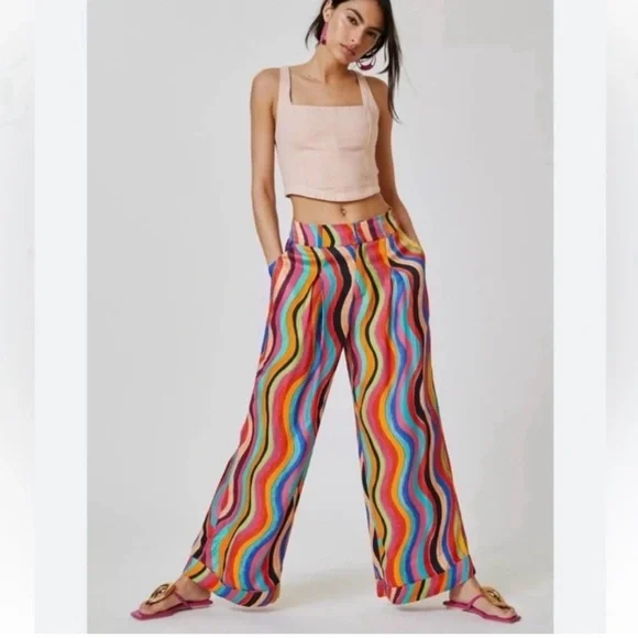 Farm Rio X Anthropology Colorful Wave Pattern Women's Pants - Picture 1 of 3